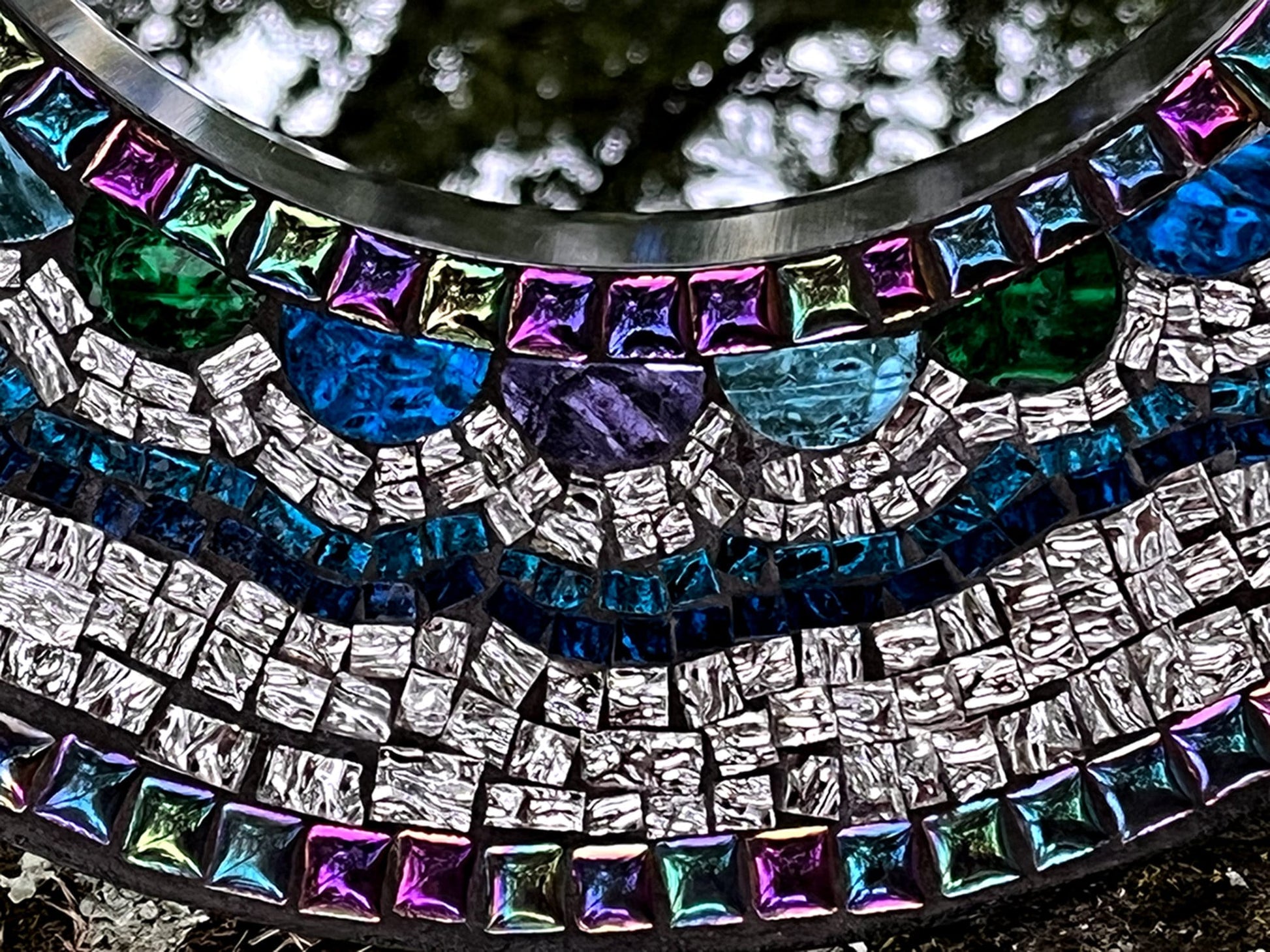 MOSAIC MIRROR 14" /Textured and Colored Mirror Stained Glass/Iridescent Rainbow Ceramic. One-Of-A-Kind. Ready to Sell. - MIRRORS