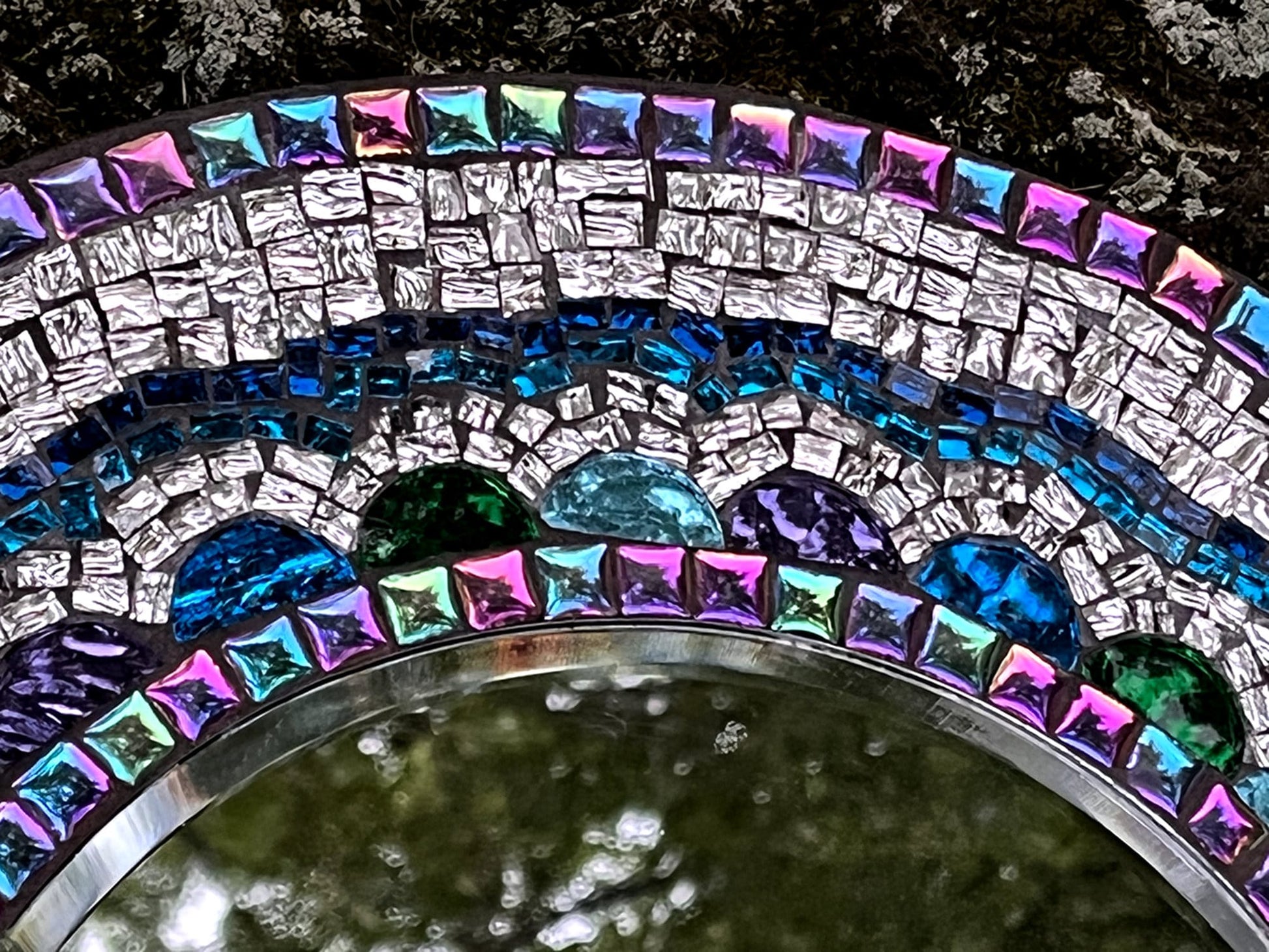 MOSAIC MIRROR 14" /Textured and Colored Mirror Stained Glass/Iridescent Rainbow Ceramic. One-Of-A-Kind. Ready to Sell. - MIRRORS