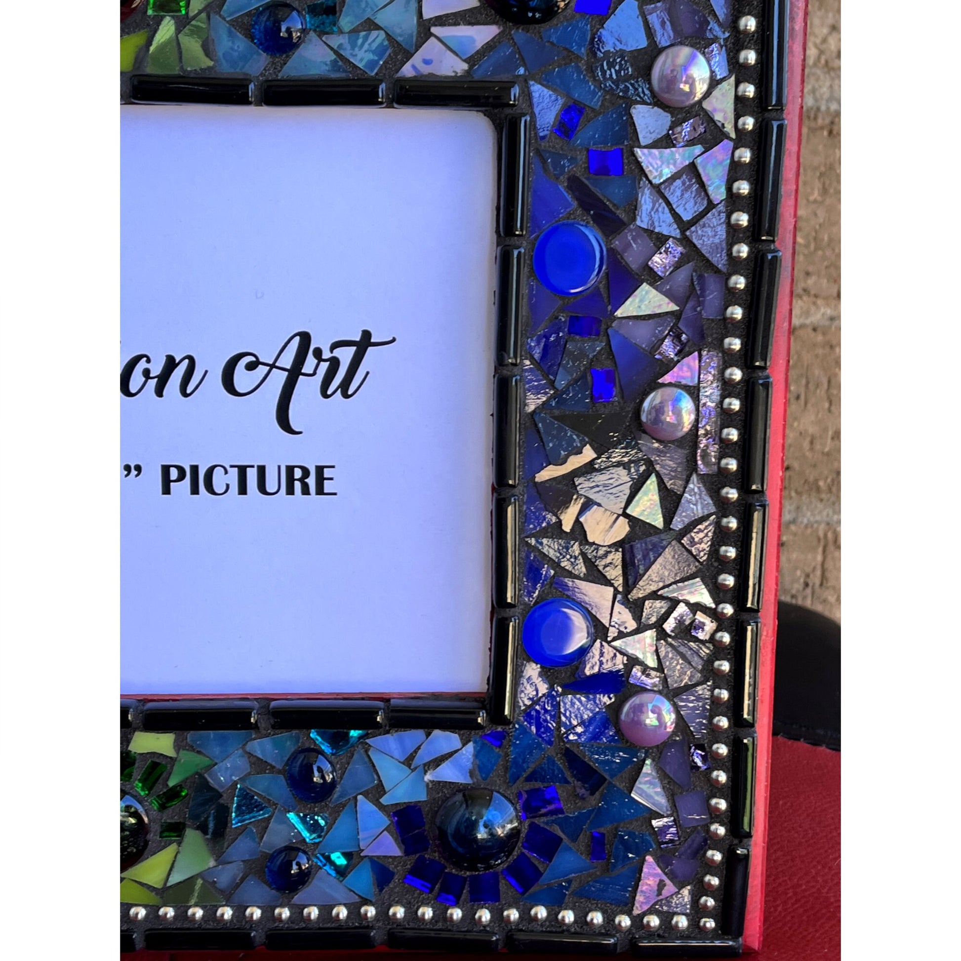 MOSAIC FRAME 5x7/Rainbow On Red Frame/mirrored & Stained Glass, Glass Fusions, One Of A Kind! Bohemian Chic.Ready To Ship - PHOTO FRAMES