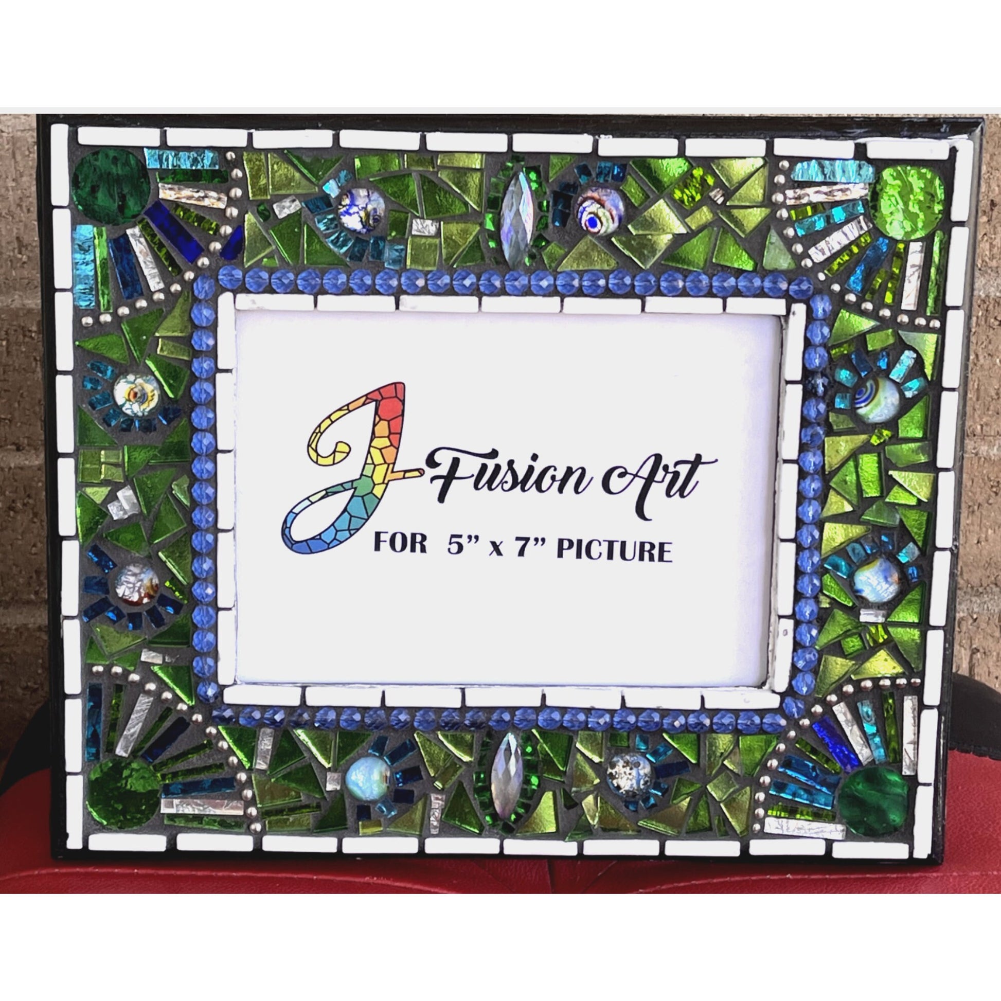 Mosaic Photo Frame/5" x 7"/Blue & Green/READY TO SHIP - PHOTO FRAMES