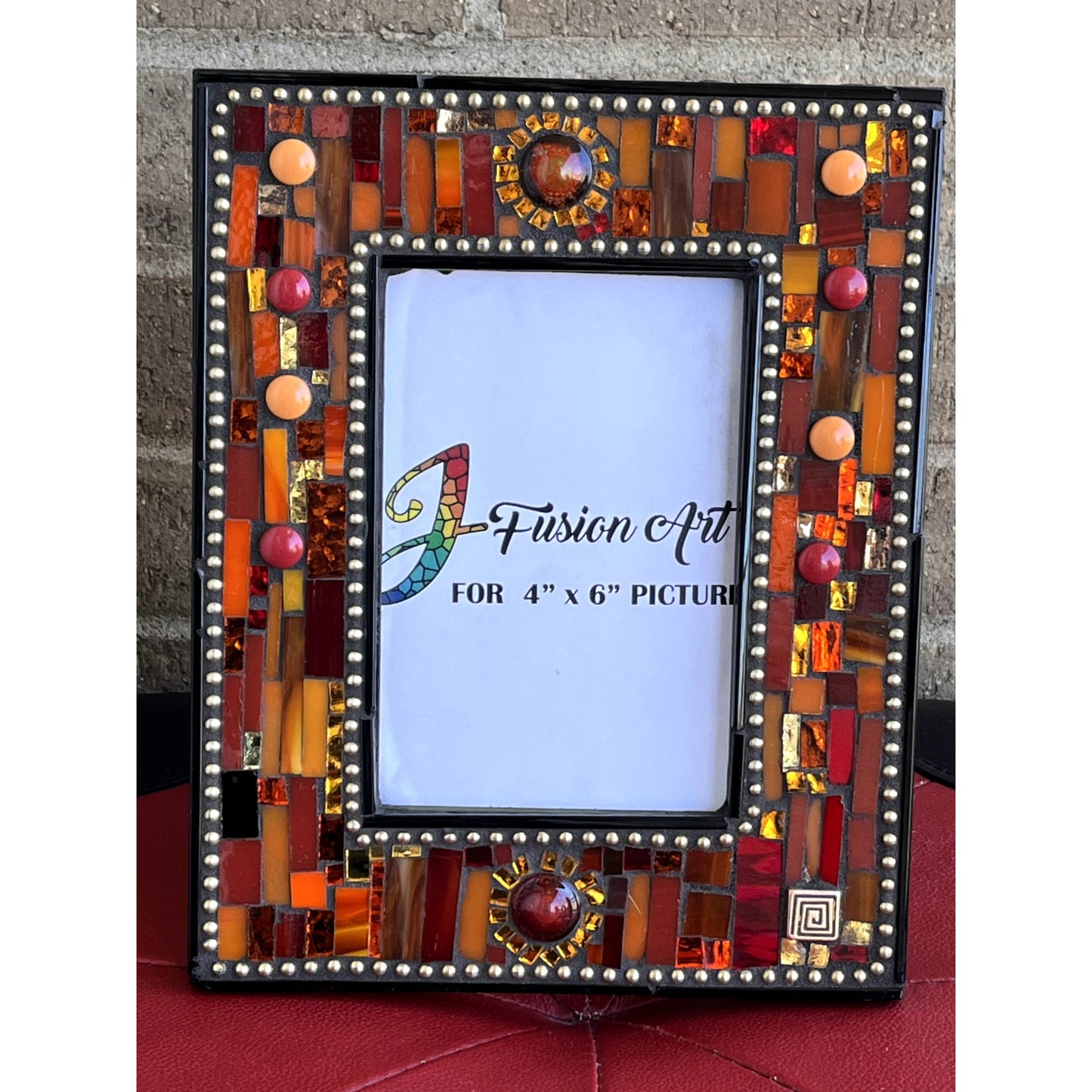 Mosaic Photo Frame/4" x 6"/Red and Orange/READY TO SHIP - PHOTO FRAMES