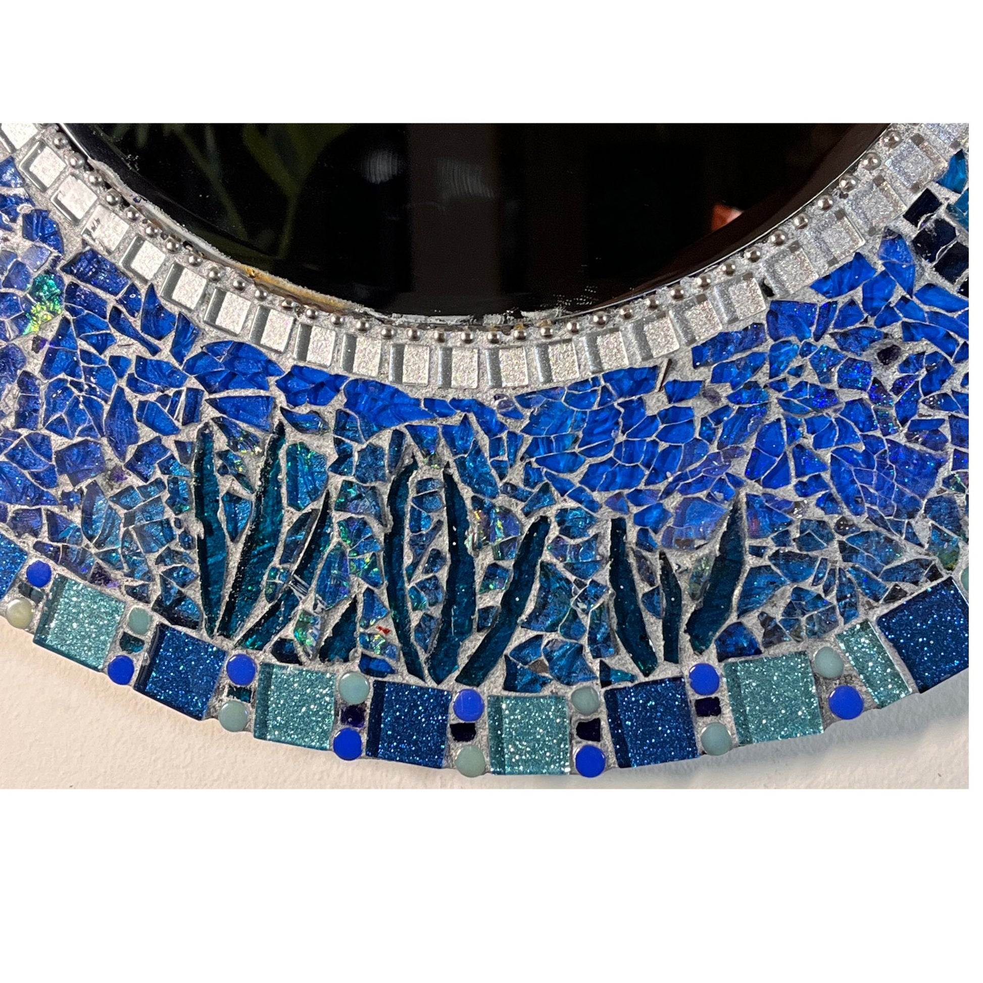 MOSAIC ROUND MIRROR - 18"/Aqua Seas - Tempered Glass & Mosaics. Breathtaking. Ready to Ship -