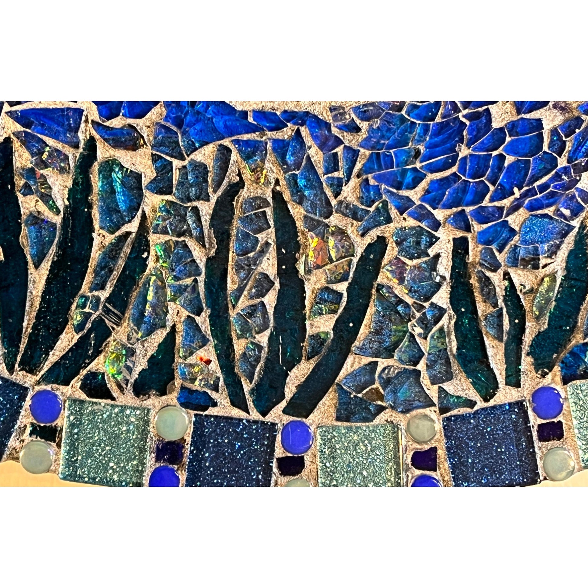 MOSAIC ROUND MIRROR - 18"/Aqua Seas - Tempered Glass & Mosaics. Breathtaking. Ready to Ship -