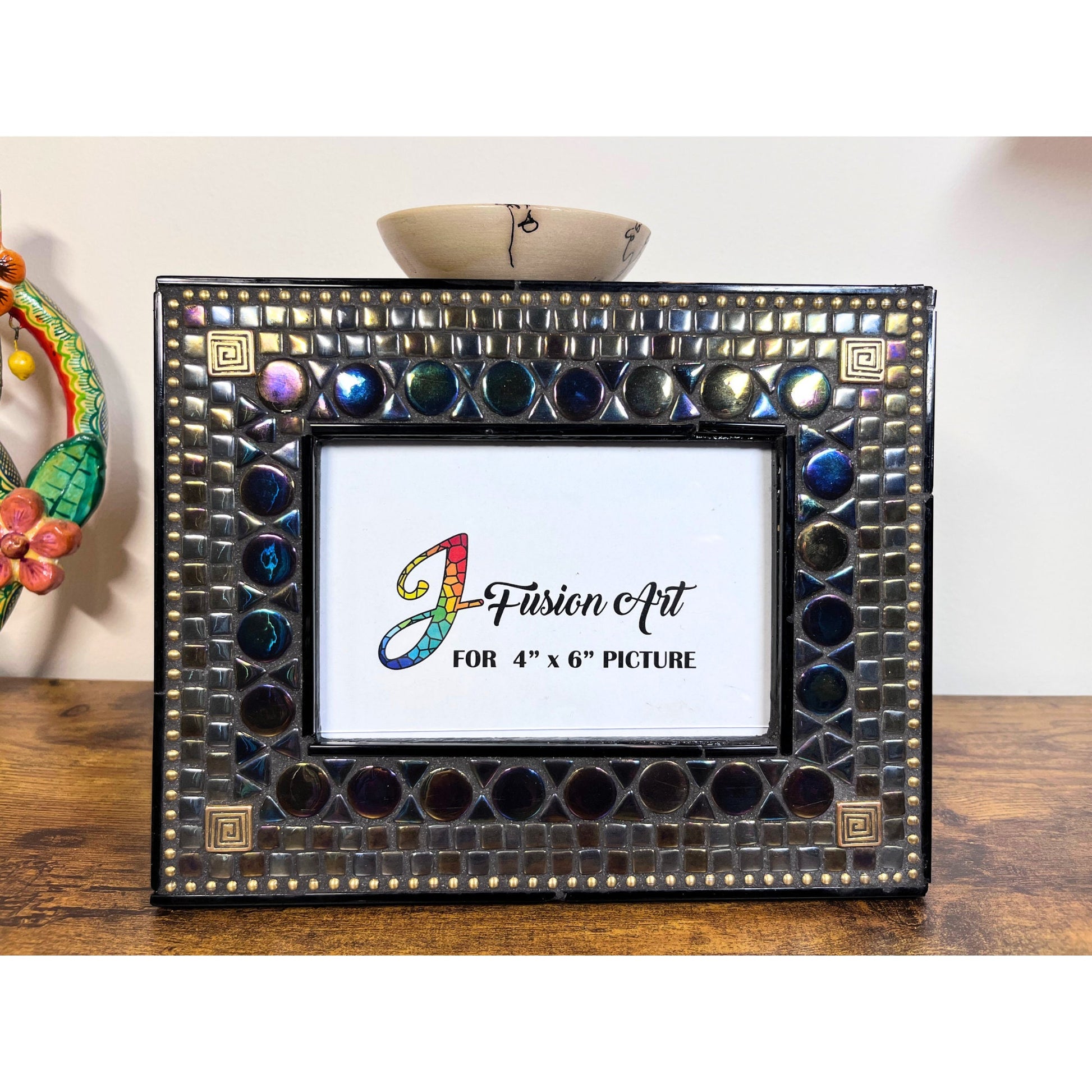Mosaic Photo Frame/4" x 6"/Black Iridescent Pearl/Ready to Ship - PHOTO FRAMES
