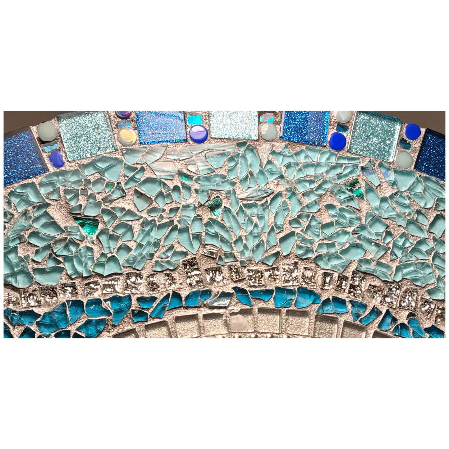 MOSAIC ROUND MIRROR - 18"/Aqua Seas - Tempered Glass & Mosaics. Breathtaking. Ready to Ship -