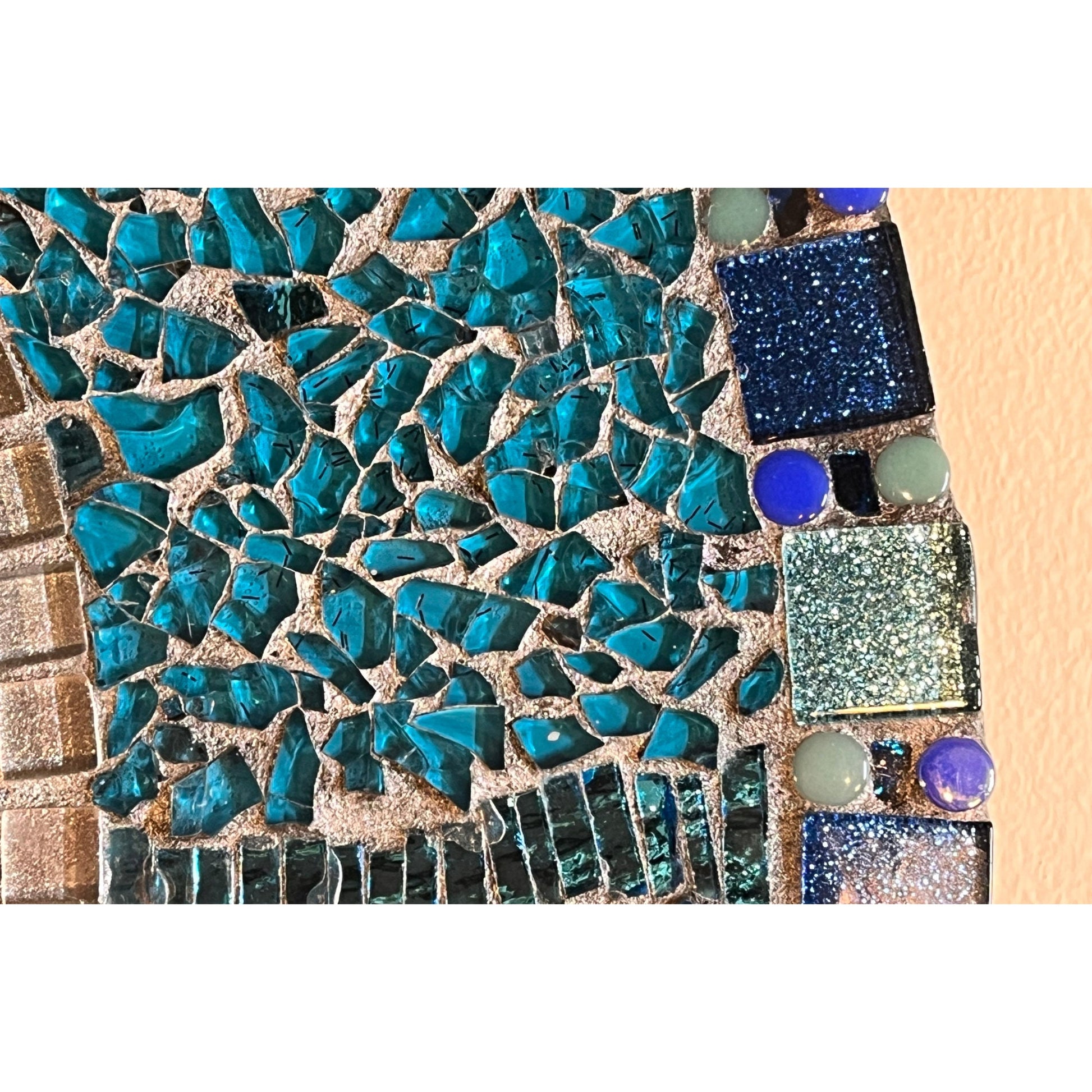MOSAIC ROUND MIRROR - 18"/Aqua Seas - Tempered Glass & Mosaics. Breathtaking. Ready to Ship -