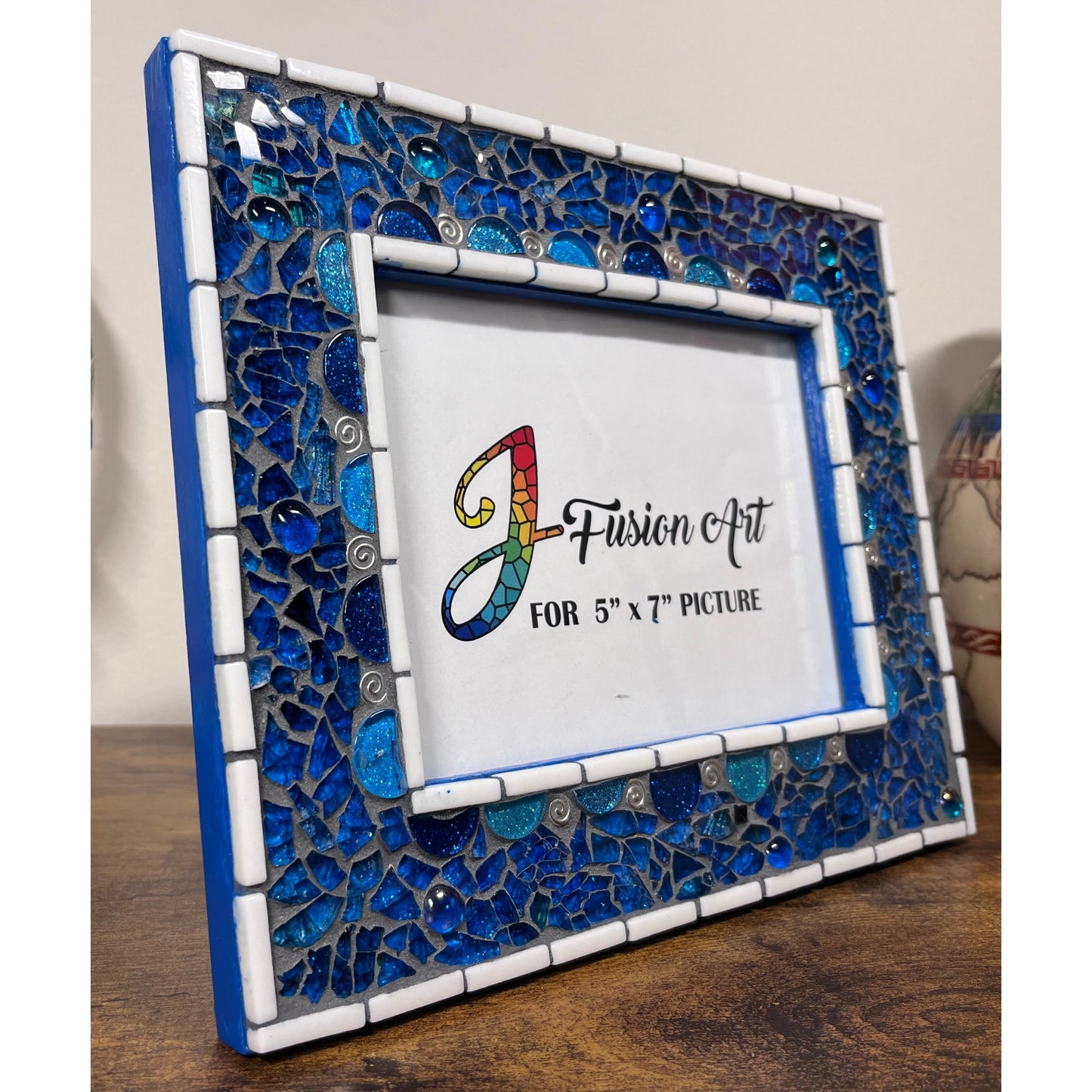 MOSAIC PHOTO FRAME| 5" x 7" | Tempered Glass & Mosaic | Ocean Colors | Amazing depth and shine - PHOTO FRAMES