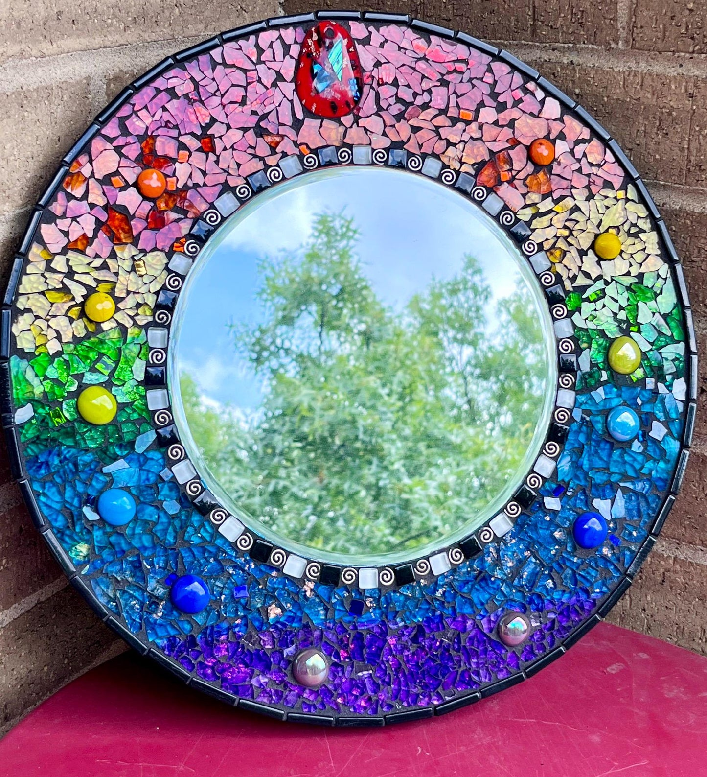 Rainbow 14" Mirror | Tempered Glass & Mosaic | Sparkling Beauty -