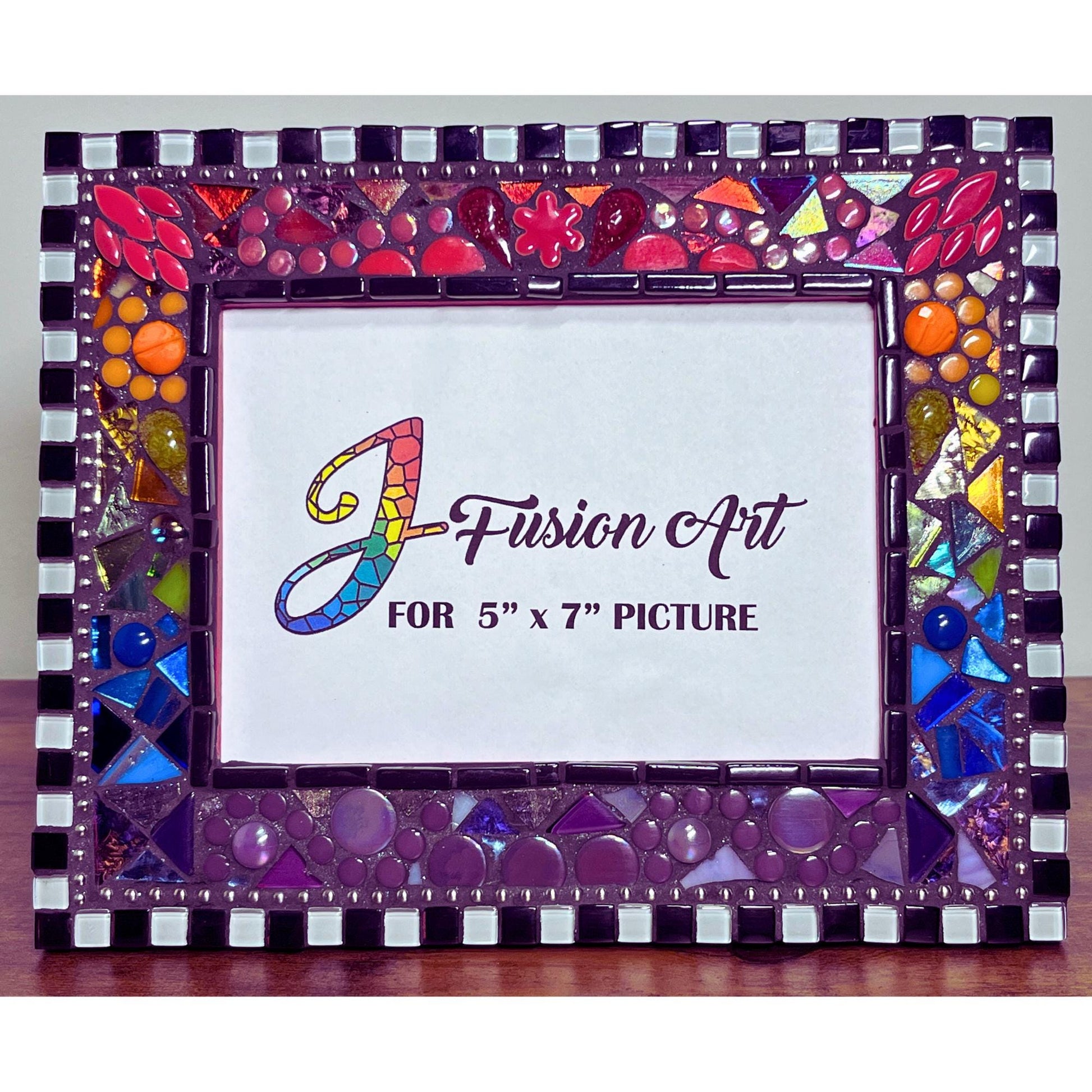 Rainbow Mosaic Photo Frame / 5" x 7" / Rainbow Patchwork. Lots of texture. Unique Best Seller! - PHOTO FRAMES