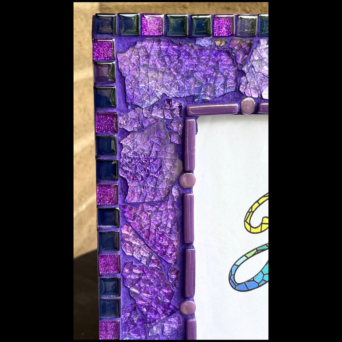 Purple Mosaic Photo Frame: 5x7 Tempered Glass Art