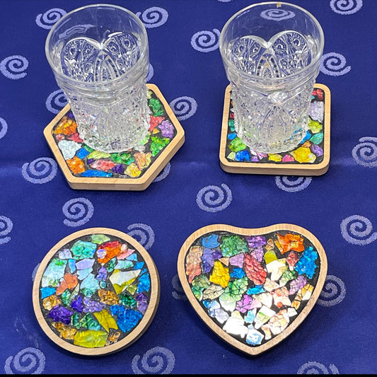 COASTER SET - 4 piece| Rainbow Tempered Glass| One of a kind -
