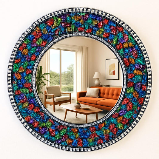 Vibrant Fantasy Garden 14” Mosaic Tempered Glass Art Piece, Amazing Sparkle and Depth