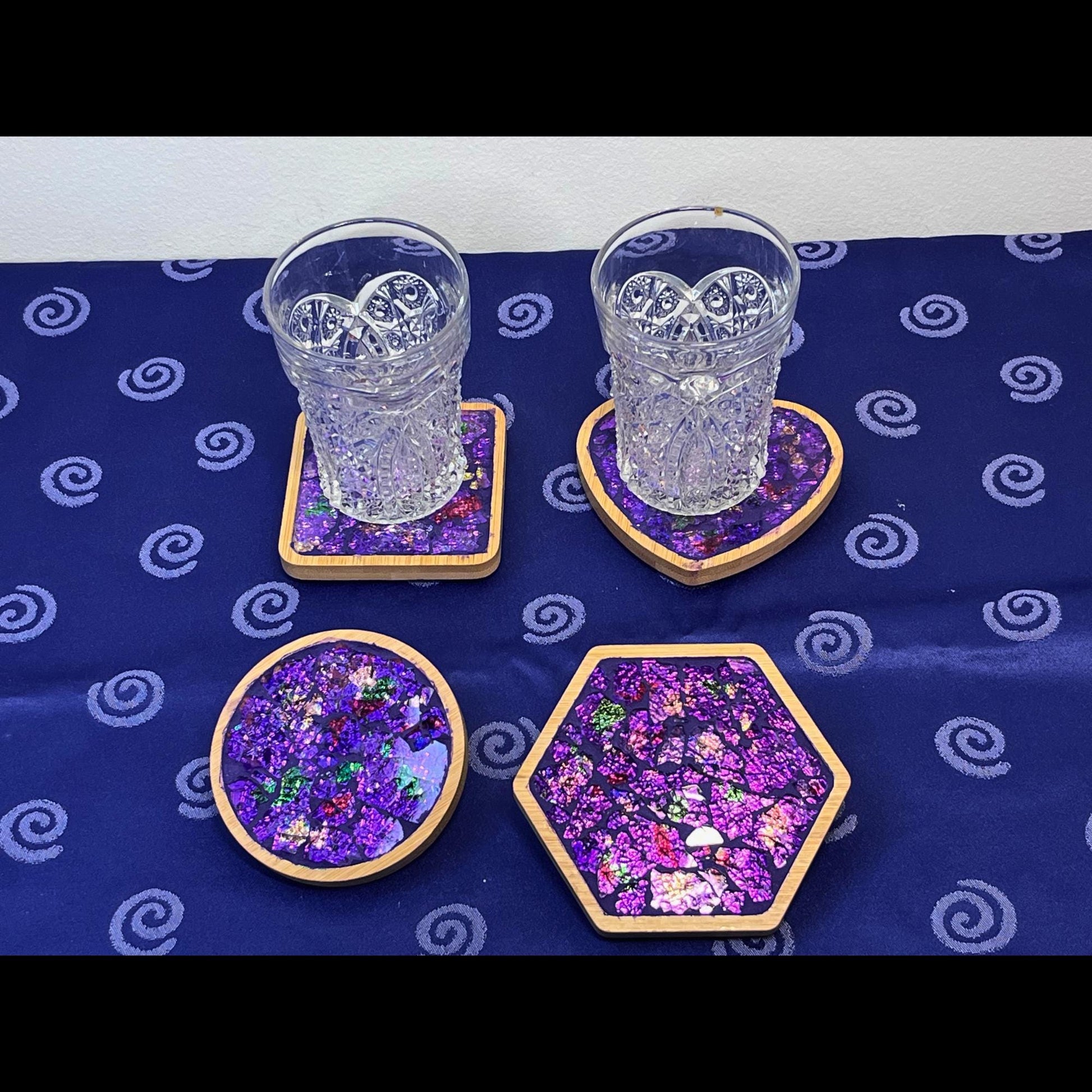 COASTER SET - 4 piece|PURPLE & jewel tones| One of a kind -