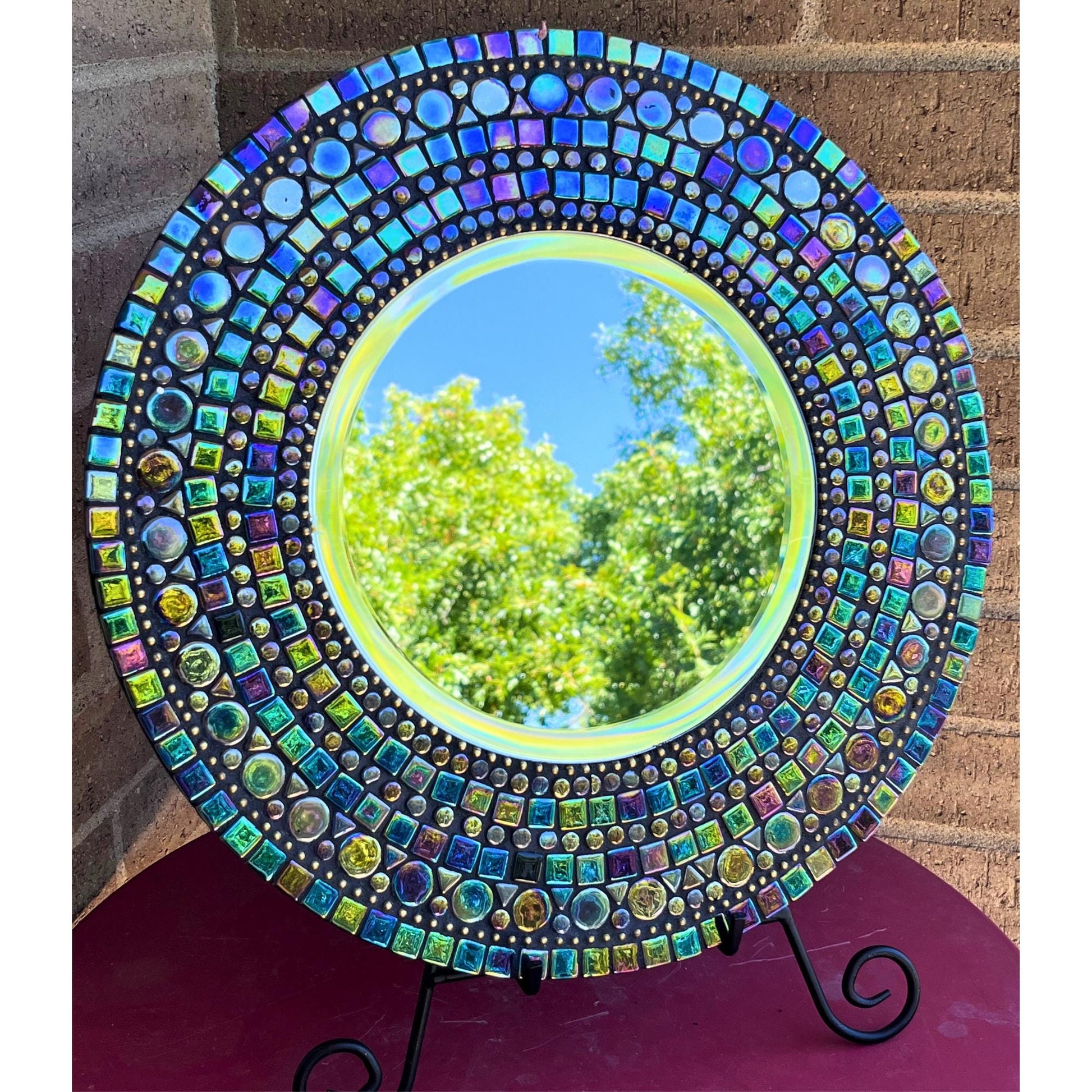 14" Mosaic Mirror | Black Opal Iridescent - Classic & Timeless - MIRRORS
