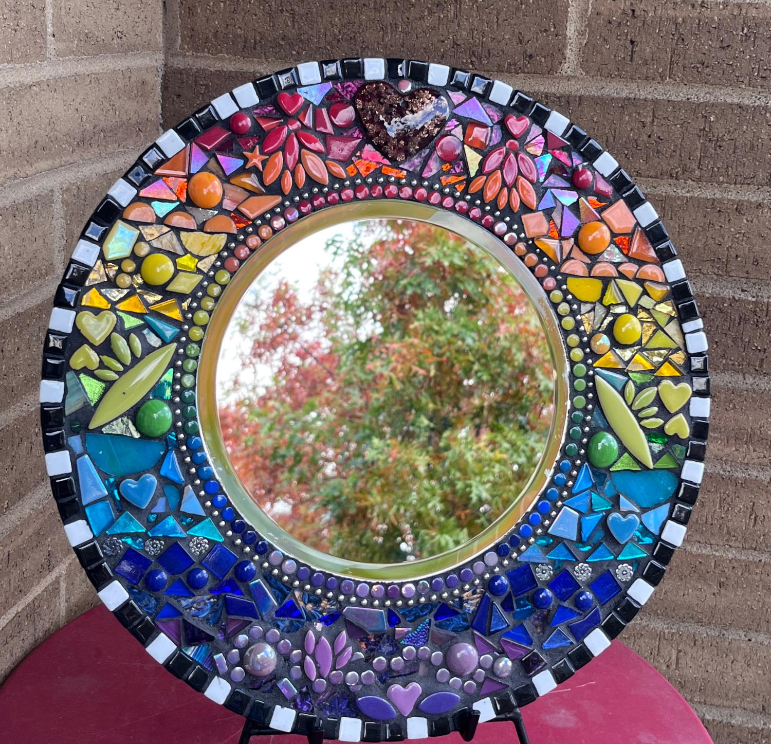 Rainbow Mosaic Mirror|14 inches| add some Whimsy to your wall - MIRRORS