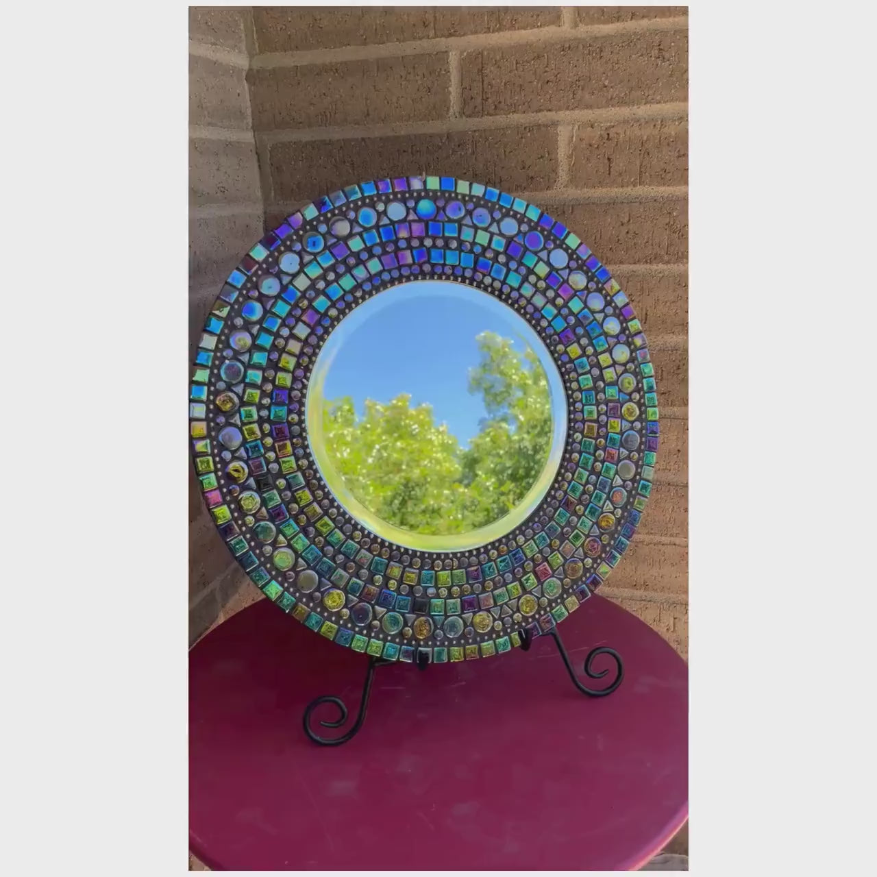 14" Mosaic Mirror | Black Opal Iridescent - Classic & Timeless