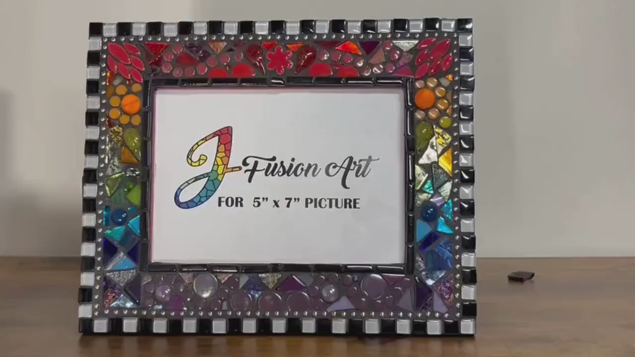 Rainbow Mosaic Photo Frame / 5" x 7" / Rainbow Patchwork. Lots of texture. Unique Best Seller!