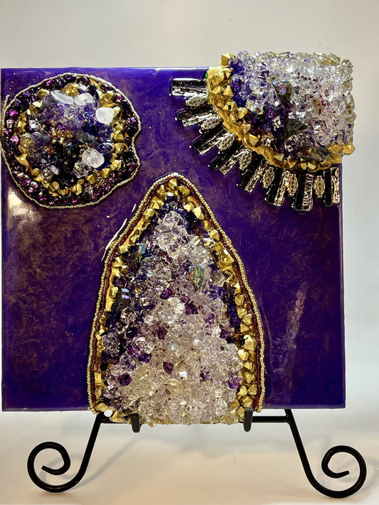 RESIN MULTIMEDIA/ 10" PURPLE/includes Quartz, Seed Beads, Tibetan Beads, Hematite Points & More. Stunning. Ready To Ship! Elegant! - RESIN ART