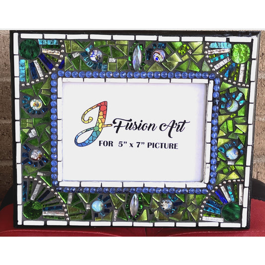 Mosaic Photo Frame/5" x 7"/Blue & Green/READY TO SHIP - PHOTO FRAMES