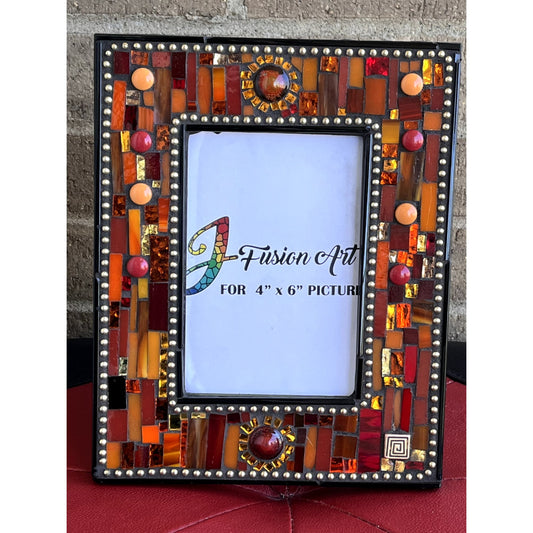 Mosaic Photo Frame/4" x 6"/Red and Orange/READY TO SHIP - PHOTO FRAMES