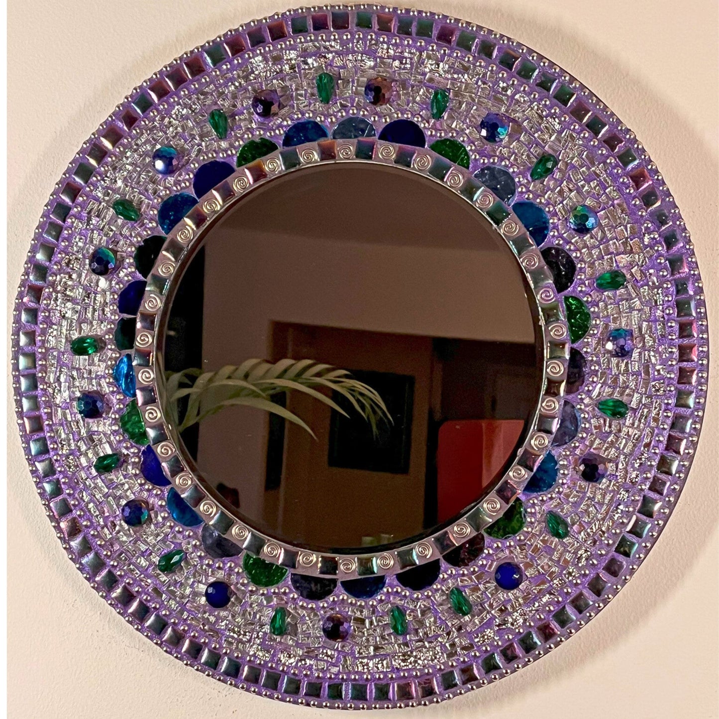 MOSAIC ROUND MIRROR - 14"/Silver Textured Glass - MIRRORS