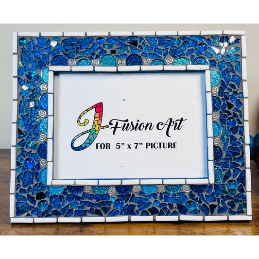 MOSAIC PHOTO FRAME| 5" x 7" | Tempered Glass & Mosaic | Ocean Colors | Amazing depth and shine - PHOTO FRAMES