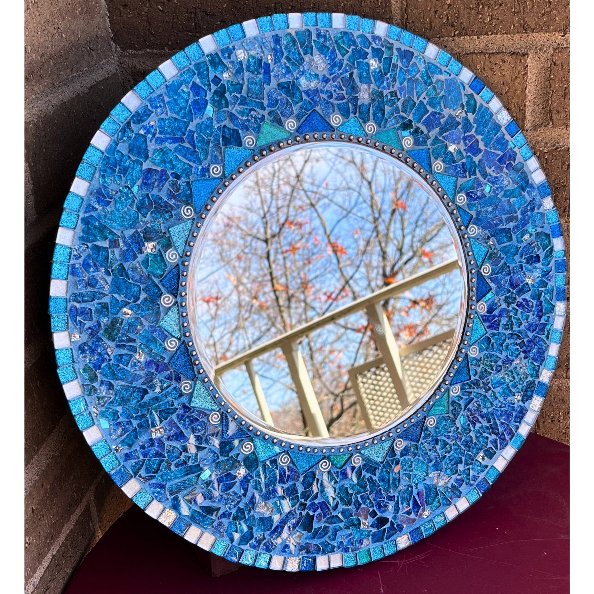 MOSAIC ROUND MIRROR - 14" By The Sea Tempered Glass & Mosaic - MIRRORS