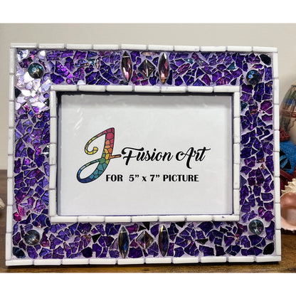 MOSAIC PHOTO FRAME| 5" x 7" | Purple Tempered Glass and Mosaic| Stunning color and shine! - PHOTO FRAMES