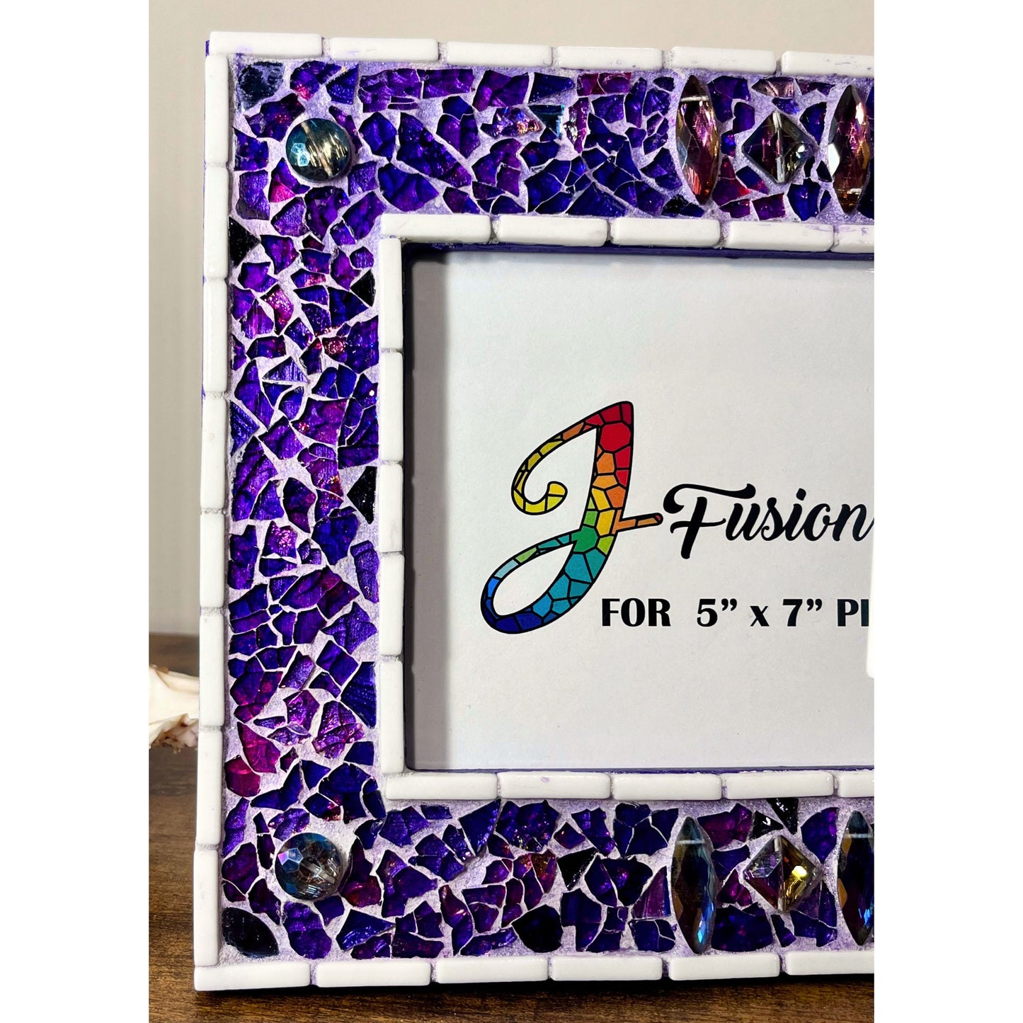 MOSAIC PHOTO FRAME| 5" x 7" | Purple Tempered Glass and Mosaic| Stunning color and shine! - PHOTO FRAMES