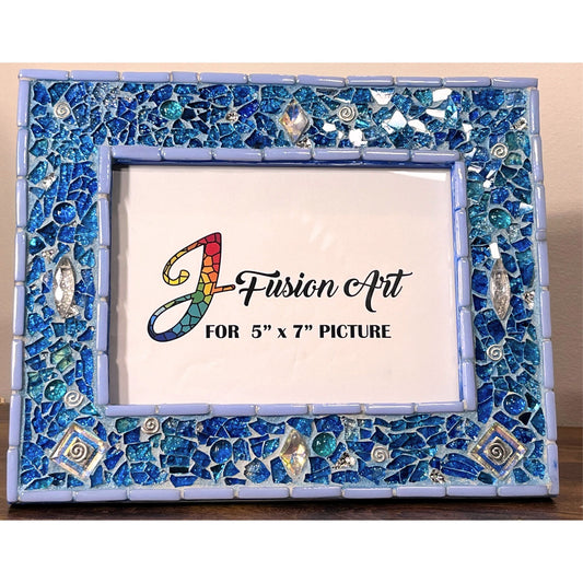 MOSAIC PHOTO FRAME| 5" x 7" | Sea Blue Tempered Glass and Mosaic| Unique - PHOTO FRAMES