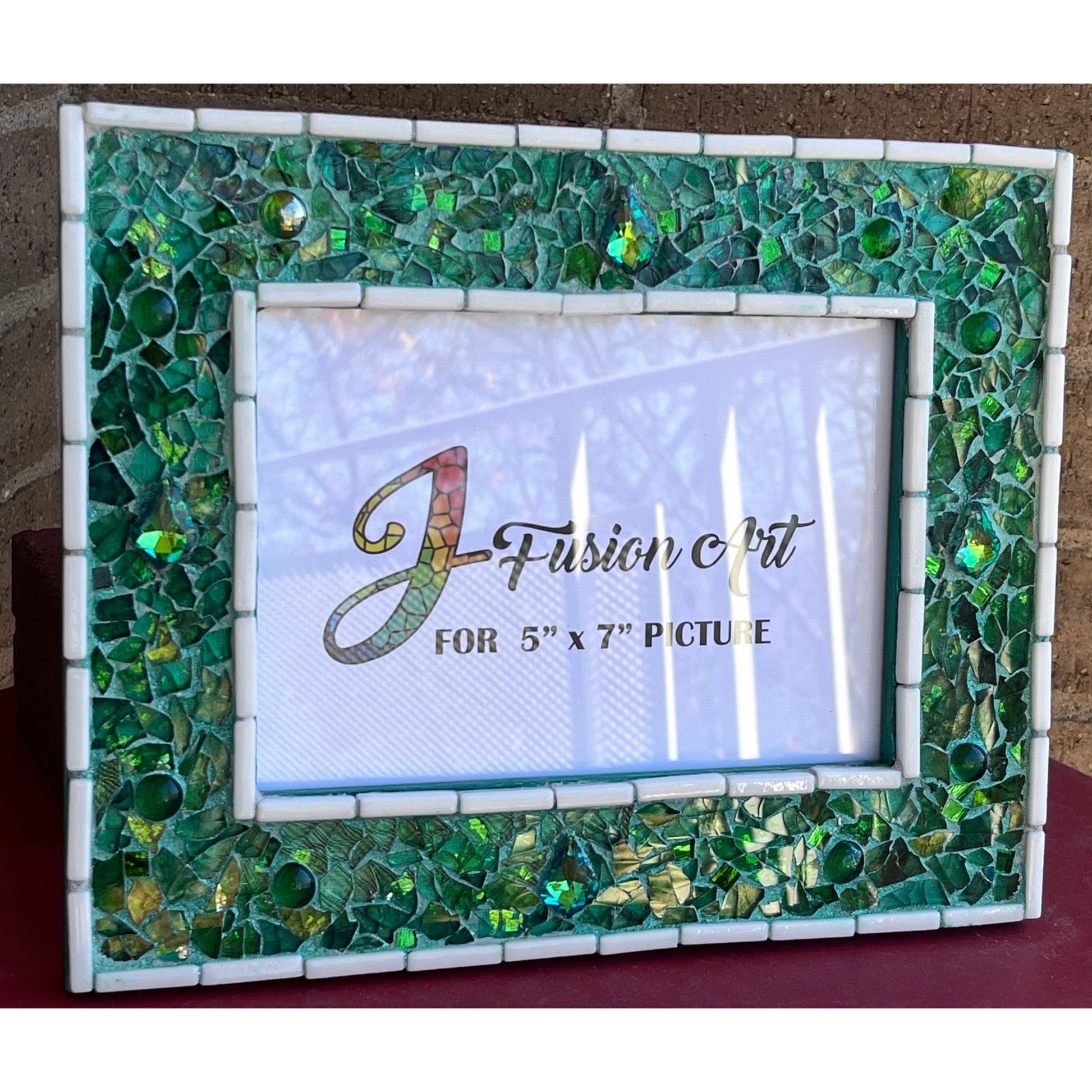 MOSAIC PHOTO FRAME| 5" x 7" | Green Tempered Glass and Mosaic! Elegant! - PHOTO FRAMES