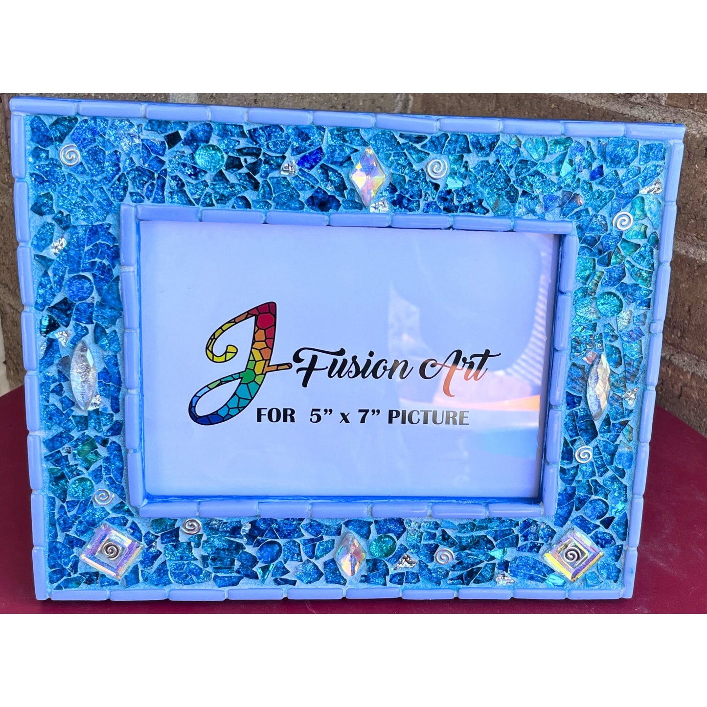 MOSAIC PHOTO FRAME| 5" x 7" | Sea Blue Tempered Glass and Mosaic| Unique - PHOTO FRAMES