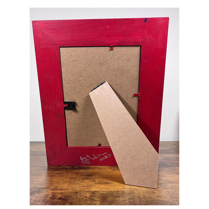 Vertical Orientation:  red painted back side of frame