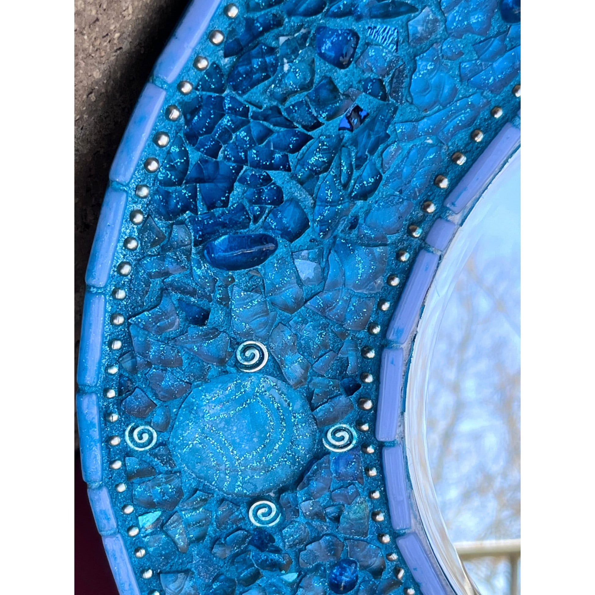 MOSAIC MIRROR 14"/ Southern Ocean Blue Tempered Glass & Mosaic - MIRRORS