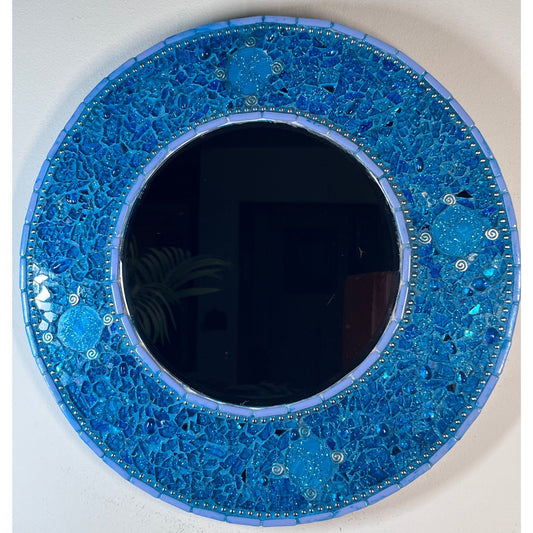 MOSAIC MIRROR 14"/ Southern Ocean Blue Tempered Glass & Mosaic - MIRRORS