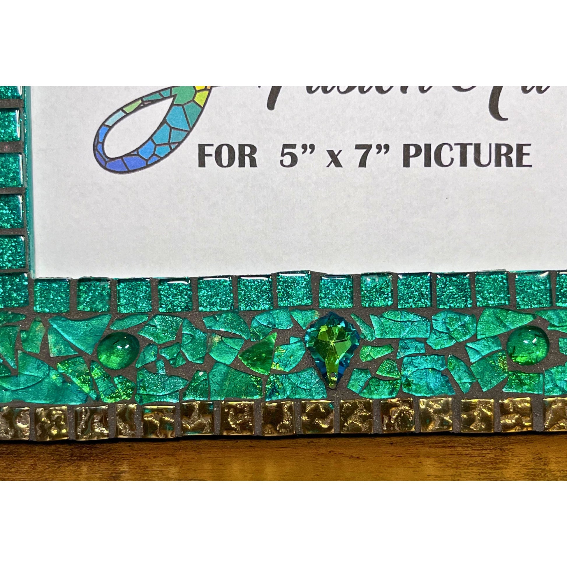 Green Mosaic Photo Frame - 5" x 7" | Green Tempered Glass and Mosaic! Elegant! - PHOTO FRAMES