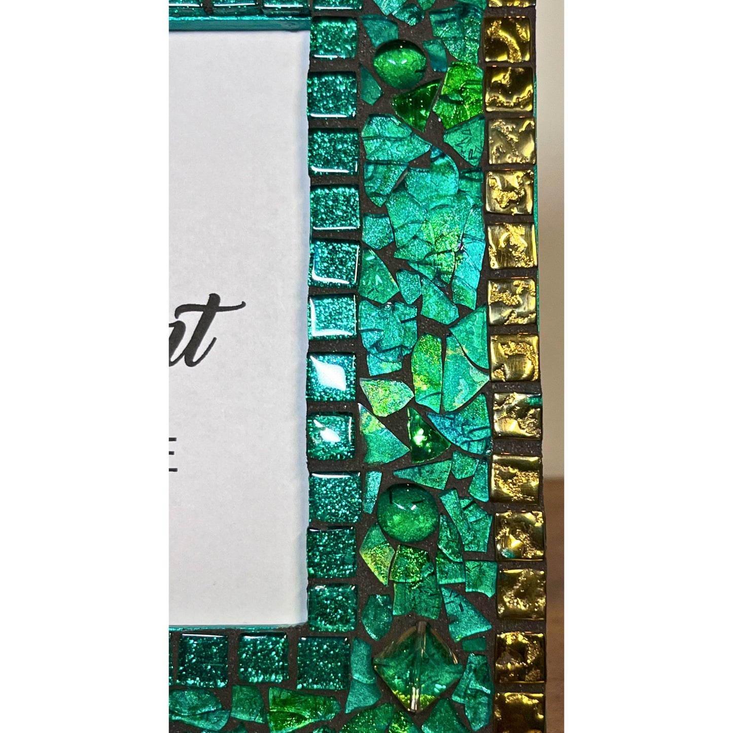 Green Mosaic Photo Frame - 5" x 7" | Green Tempered Glass and Mosaic! Elegant! - PHOTO FRAMES