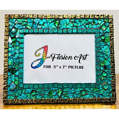 Green Mosaic Photo Frame - 5" x 7" | Green Tempered Glass and Mosaic! Elegant! - PHOTO FRAMES