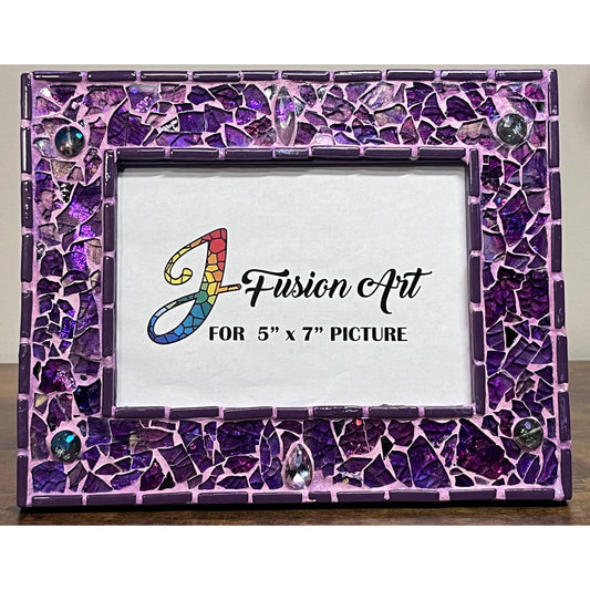 Purple Photo Frame | 5" x 7" | Purple Tempered Glass and Mosaic| Stunning color and shine! - PHOTO FRAMES