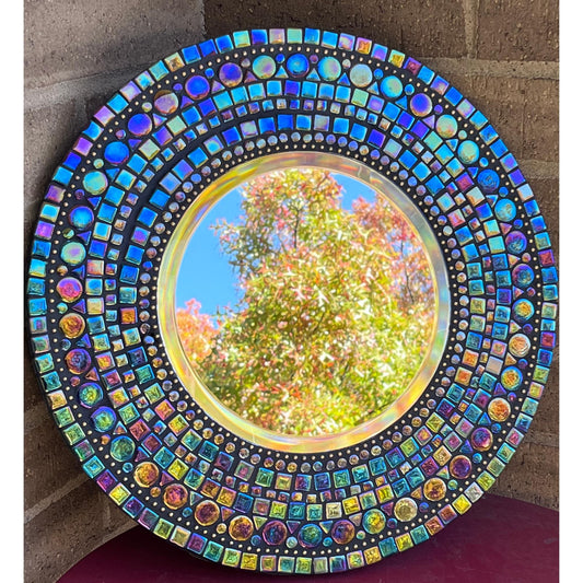 Stunning 14" Black Opal Iridescent Mosaic Mirror - Chic & Modern Design - Unique Holiday Gift - MIRRORS