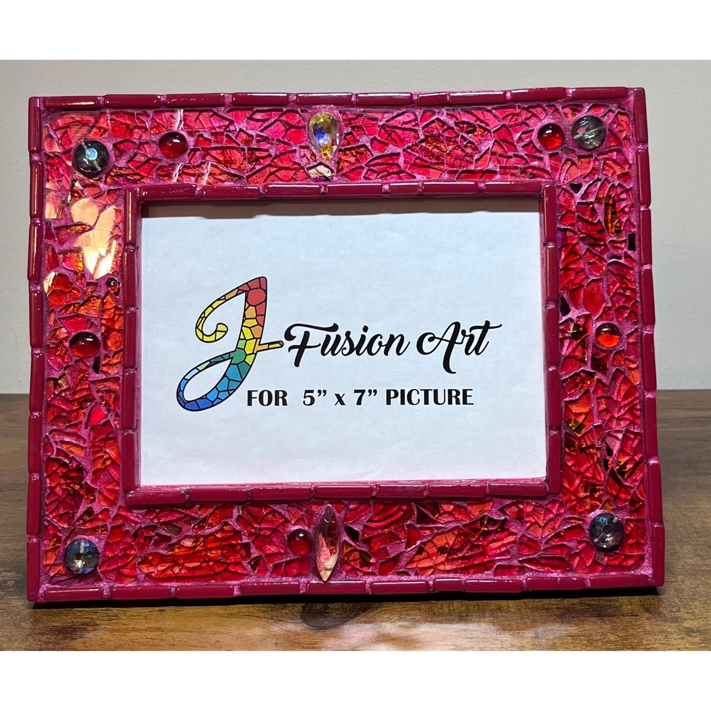 Front image of 5x7 photo tempered glass photo  frame in red