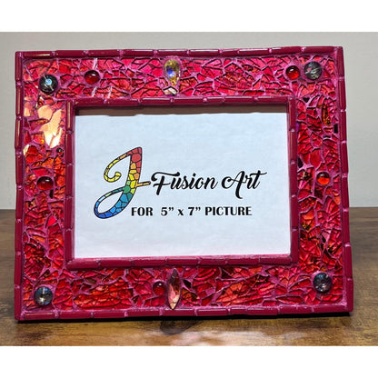 Front image of 5x7 photo tempered glass photo  frame in red