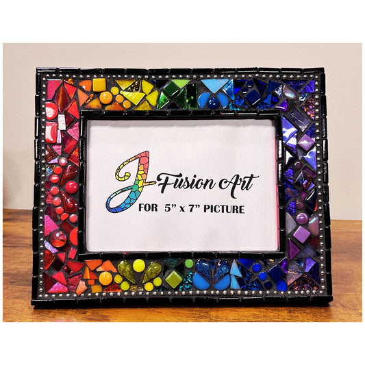 Rainbow Mosaic Photo Frame / 5" x 7" / Rainbow Patchwork. Lots of texture. Unique Holiday Gift. Best Seller! - PHOTO FRAMES