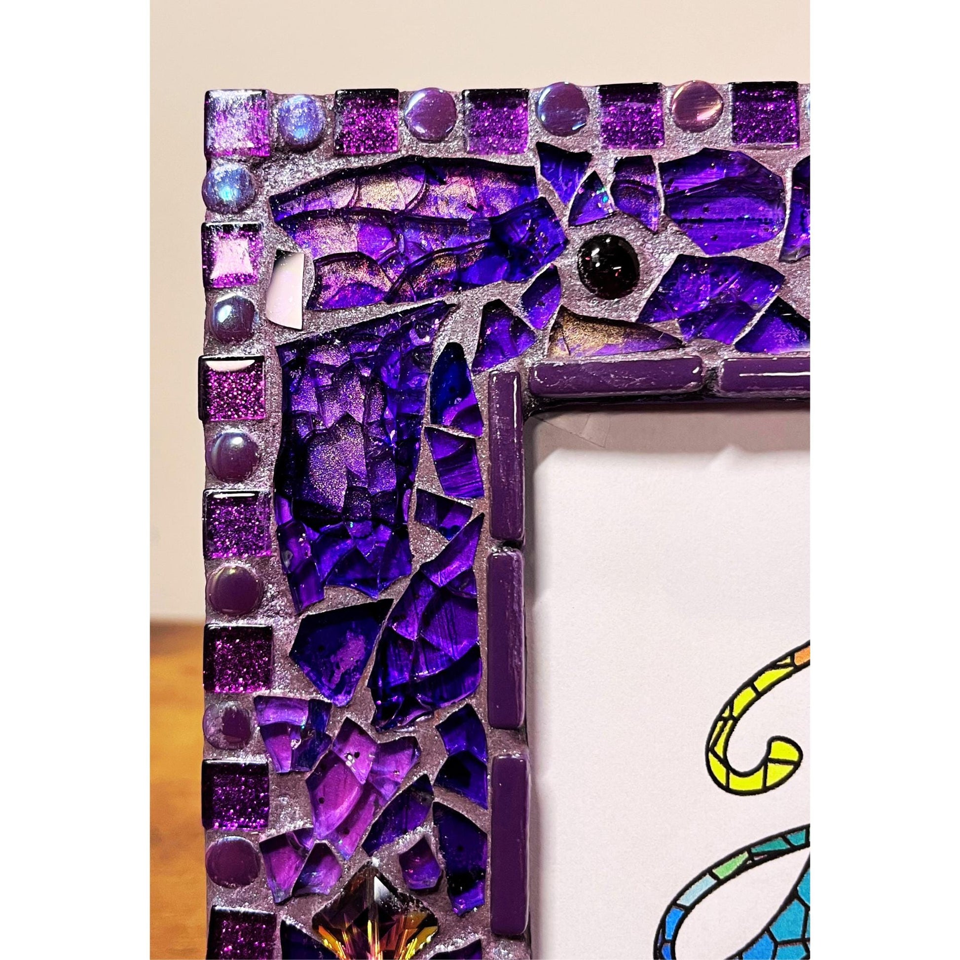 Purple Photo Frame / 5" x 7" / Purple Tempered Glass and Mosaic - PHOTO FRAMES