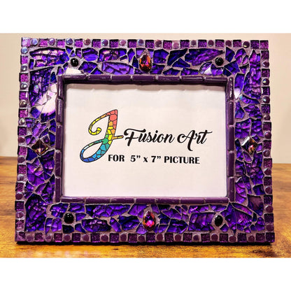 Purple Photo Frame / 5" x 7" / Purple Tempered Glass and Mosaic - PHOTO FRAMES