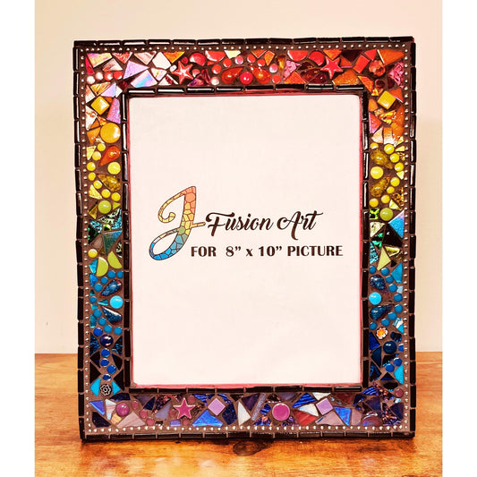 Rainbow Mosaic Photo Frame | 8" x 10" | Rainbow Patchwork. Lots of texture. Unique Holiday Gift. - PHOTO FRAMES