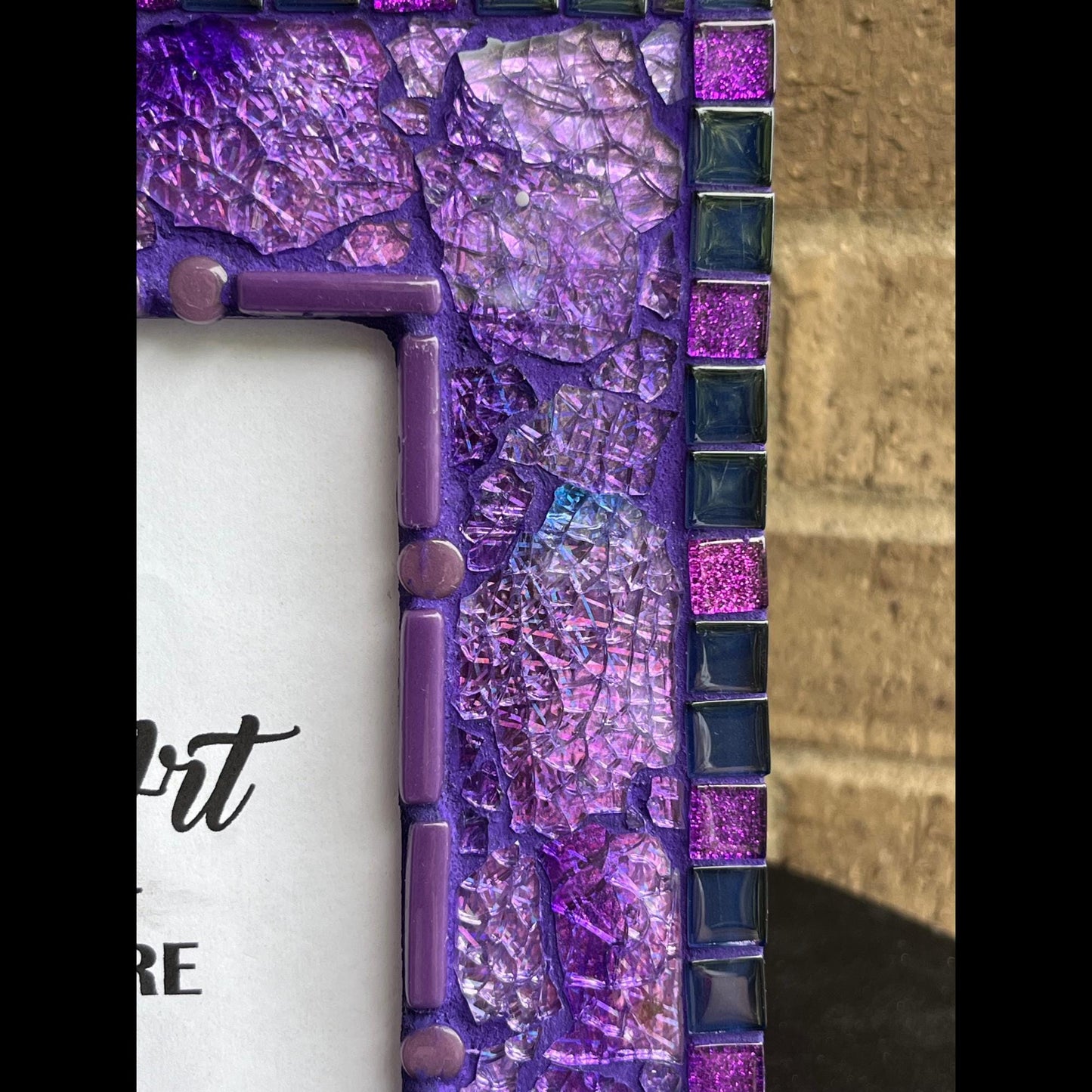Purple Mosaic Photo Frame: 5x7 Tempered Glass Art