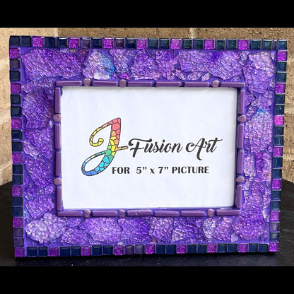Purple Mosaic Photo Frame: 5x7 Tempered Glass Art