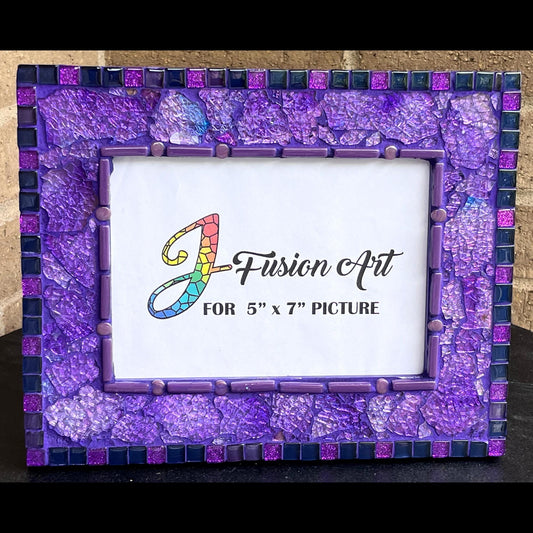 Purple Mosaic Photo Frame: 5x7 Tempered Glass Art