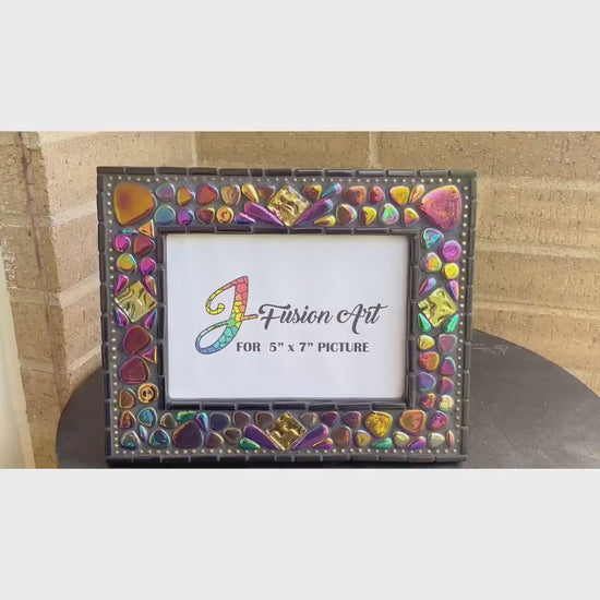 Black Pebble Iridescent Mosaic Photo Frame | 5" x 7" | Unique and Stylish! Ready to Ship!